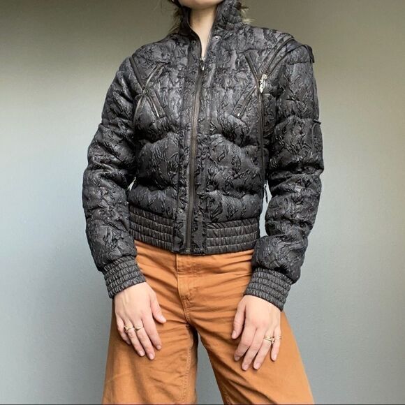 Rare Nina Ricci Paris Women’s Black Metallic Bomber Biker Puff Zip Jacket Sz S